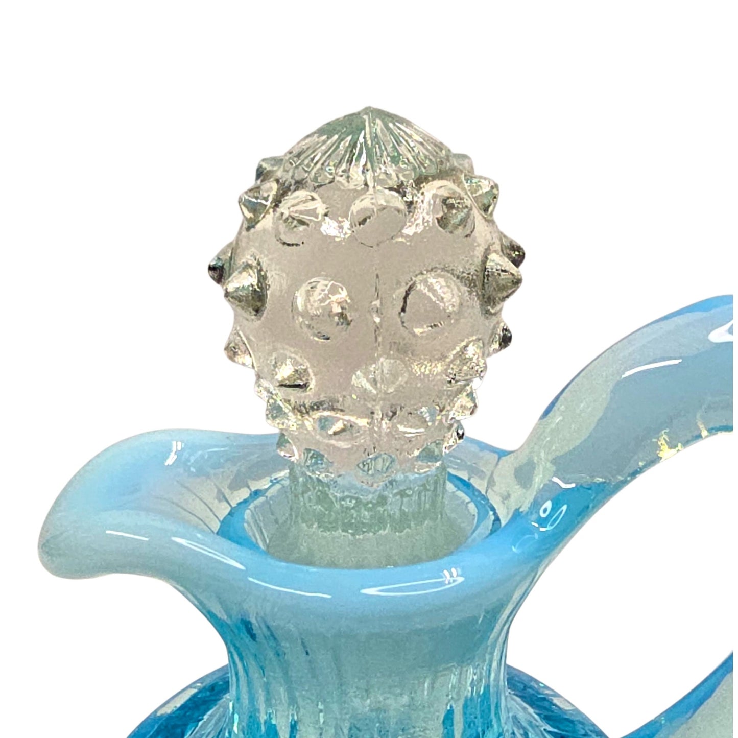 Fenton Blue Opalescent Hobnail Cruet w/ Stopper Uranium Reactive Art Glass