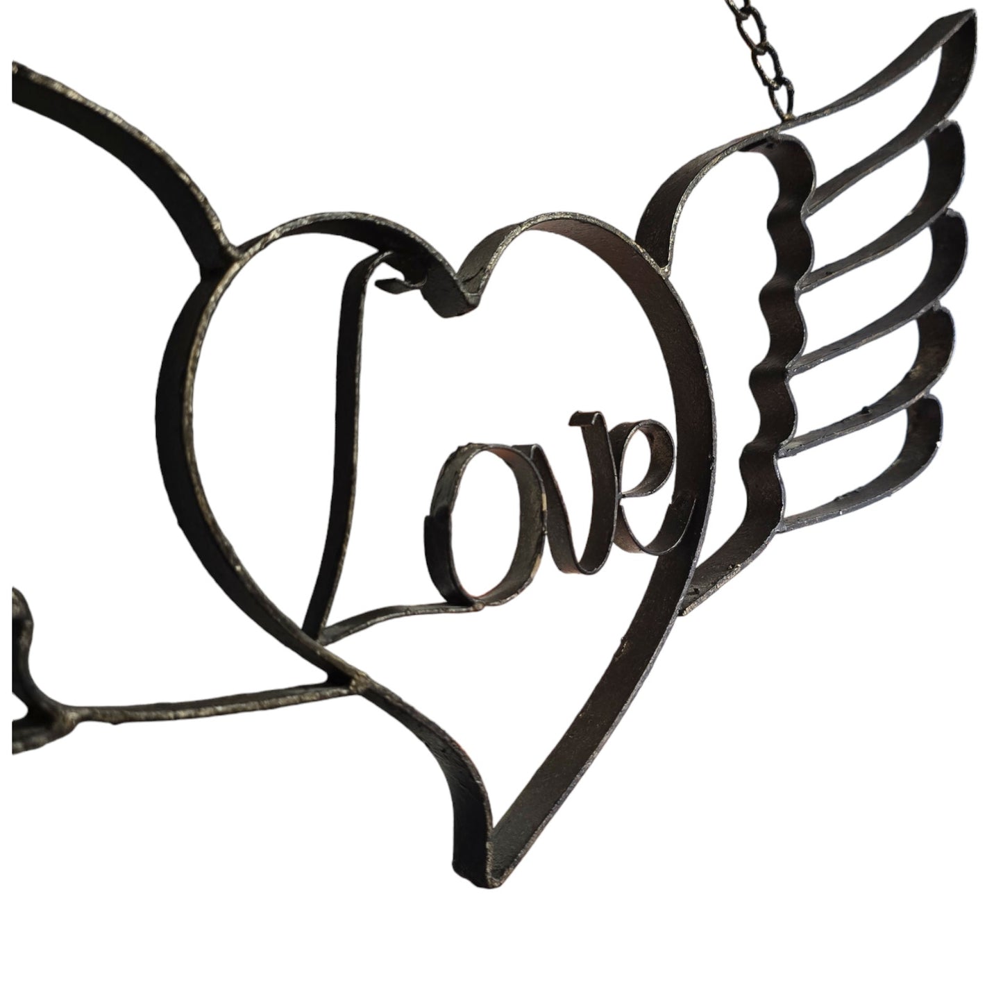 Wrought Iron Hanging Love Signwith Angel Wings, Angel Wings Wall Art