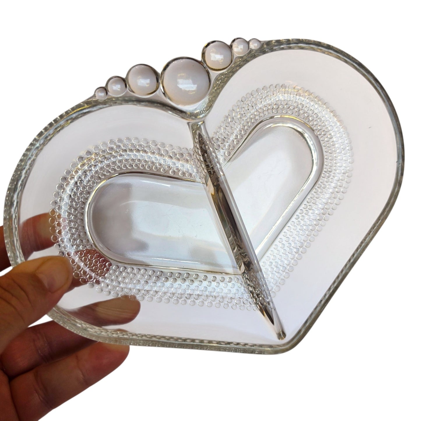Vtg Duncan & Miller Divided Heart Glass Dish 365 UV Teardrop Pattern EUC No. 301