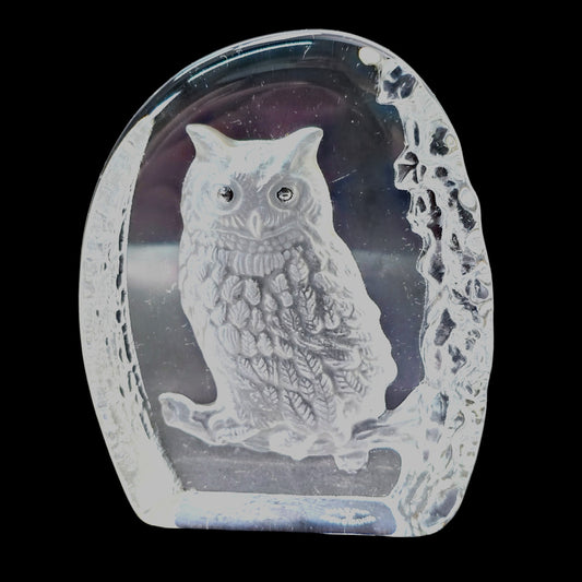 Wedgwood Crystal Etched Owl Paperweight, Marked