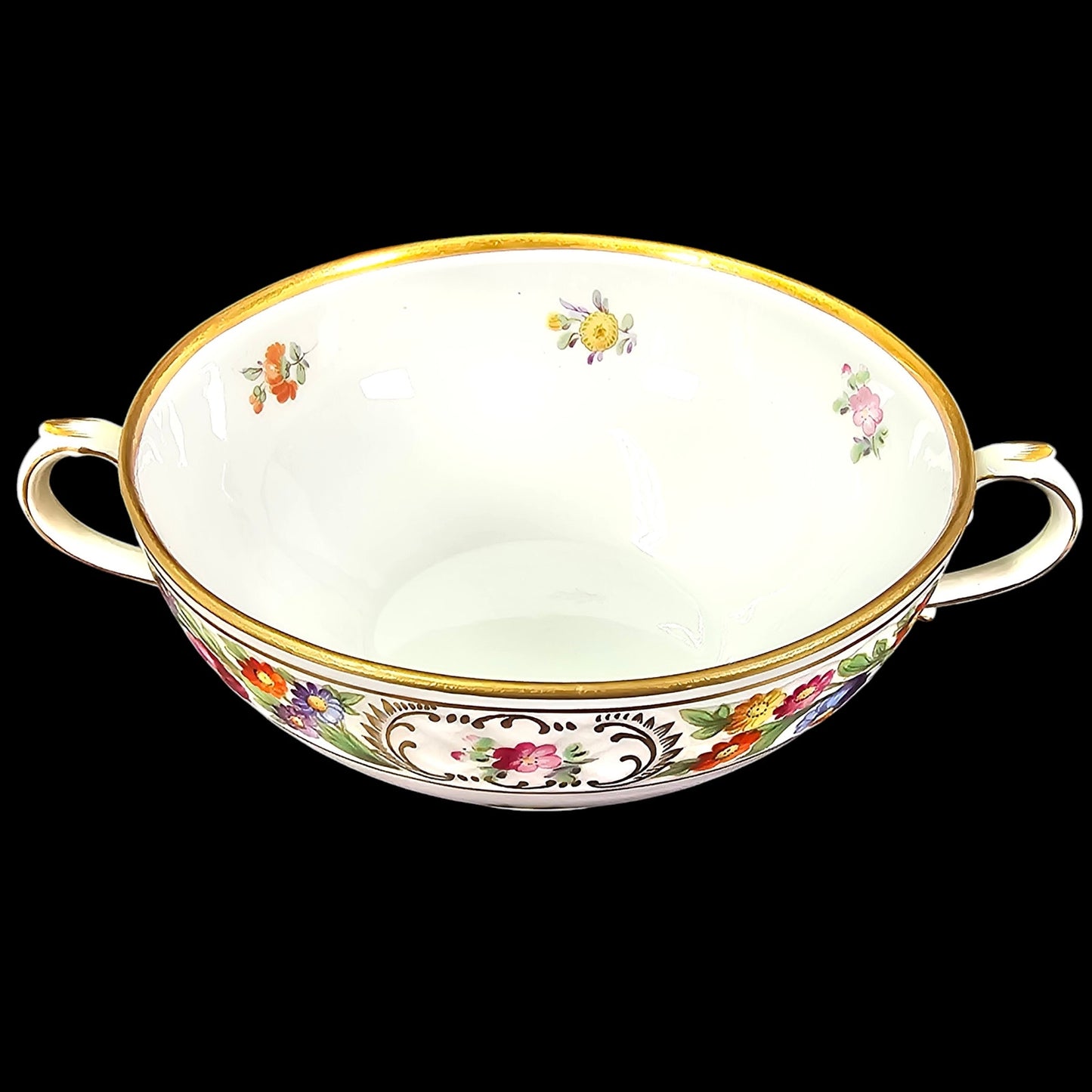 Schumann Bavaria Dresden Floral Double-Handle Bowl, Germany, 6.5" W