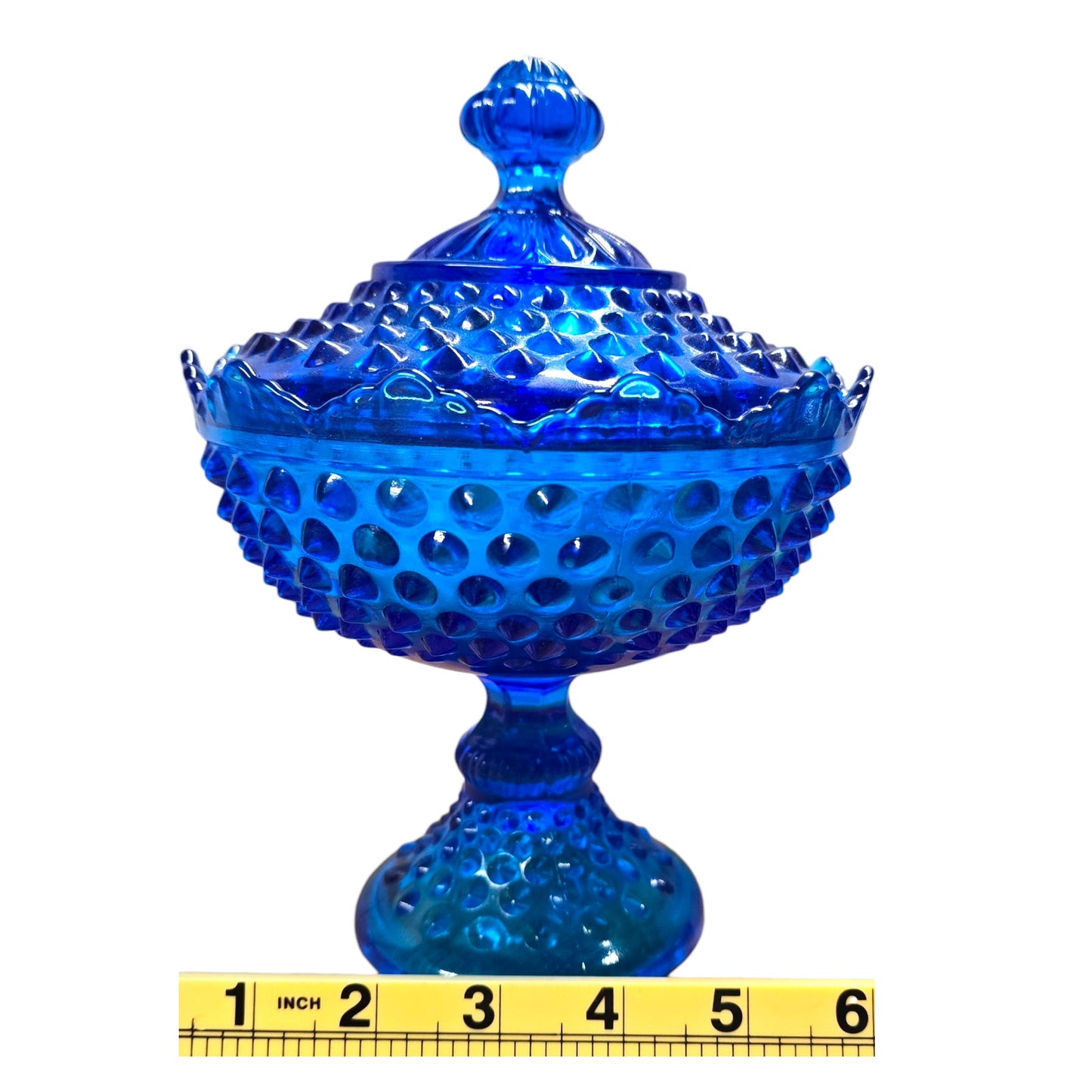 Vintage Blue Hobnail Covered Compote Pedestal Candy Dish – Glows Under 365nm UV