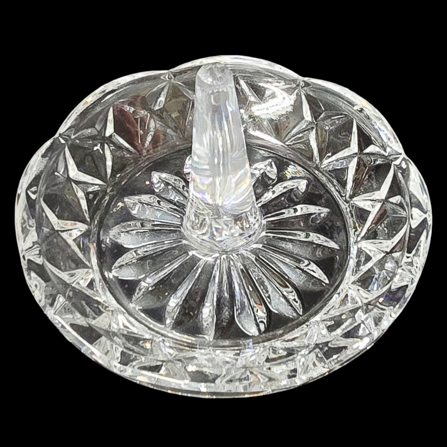 Vtg Vanity Pressed Glass Ring Holder Jewelry Dish Trinket Stand Diamond Pattern