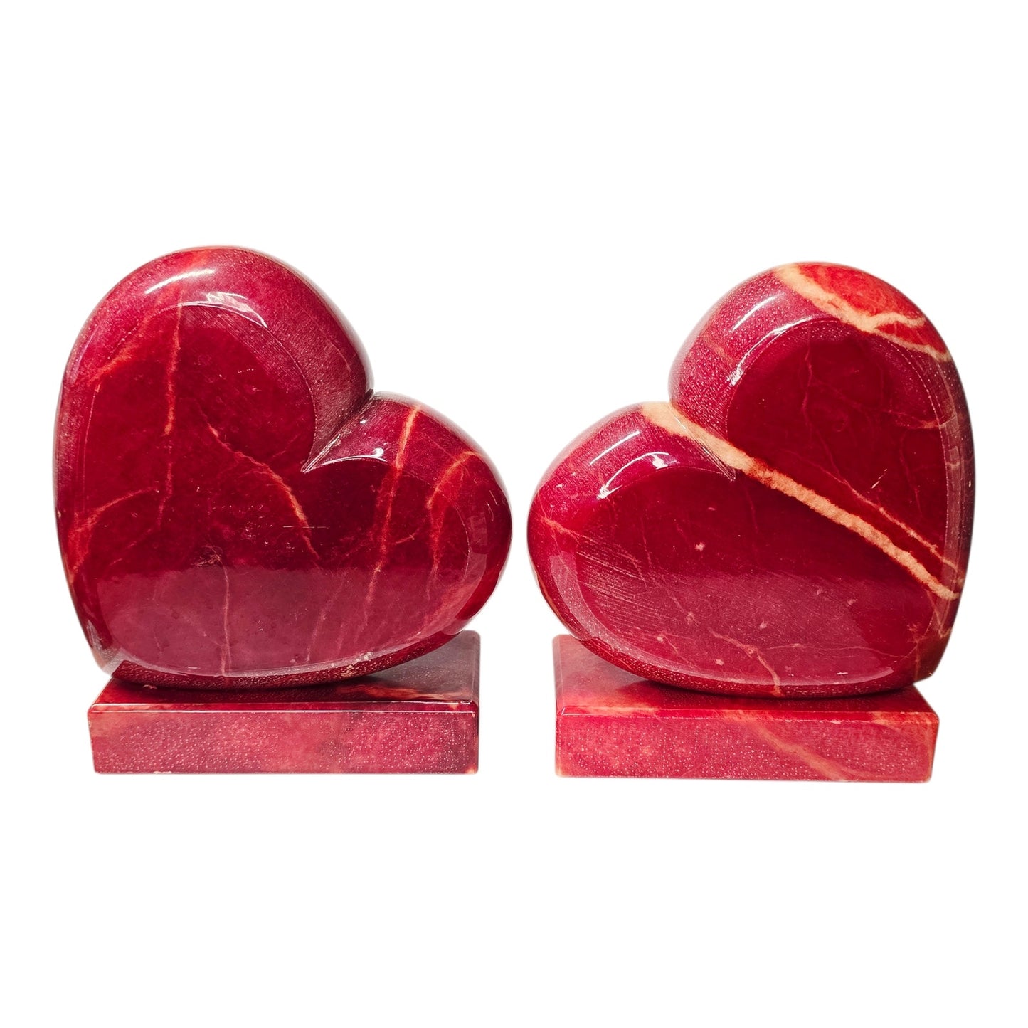 Vtg Ducceschi Italian Alabaster Red Heart Bookends Mid Century MCM Italy 8 lbs