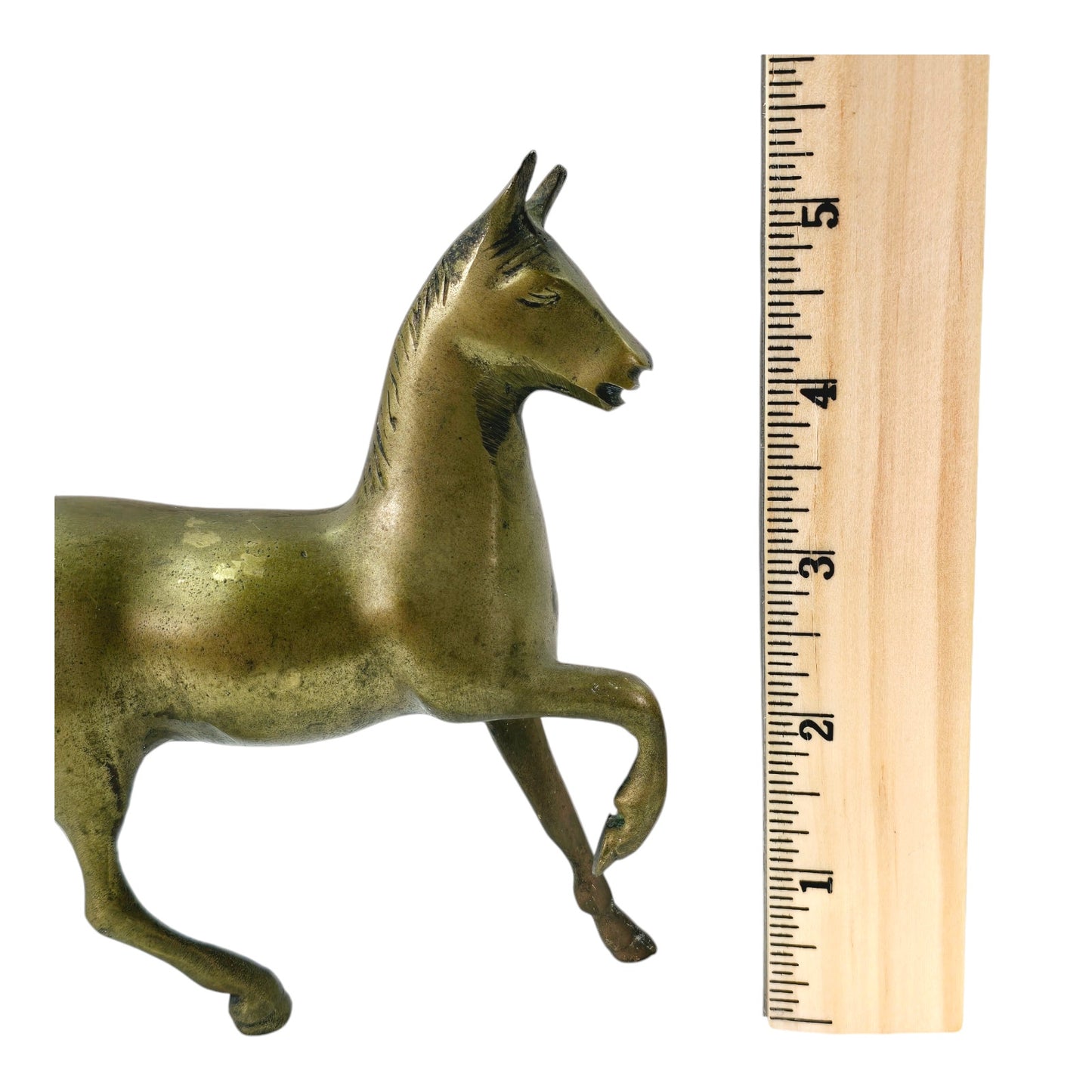 Vintage Brass Horse, Prancing Brass Horse Figurine, Patina, Anatomical, 5.25" H