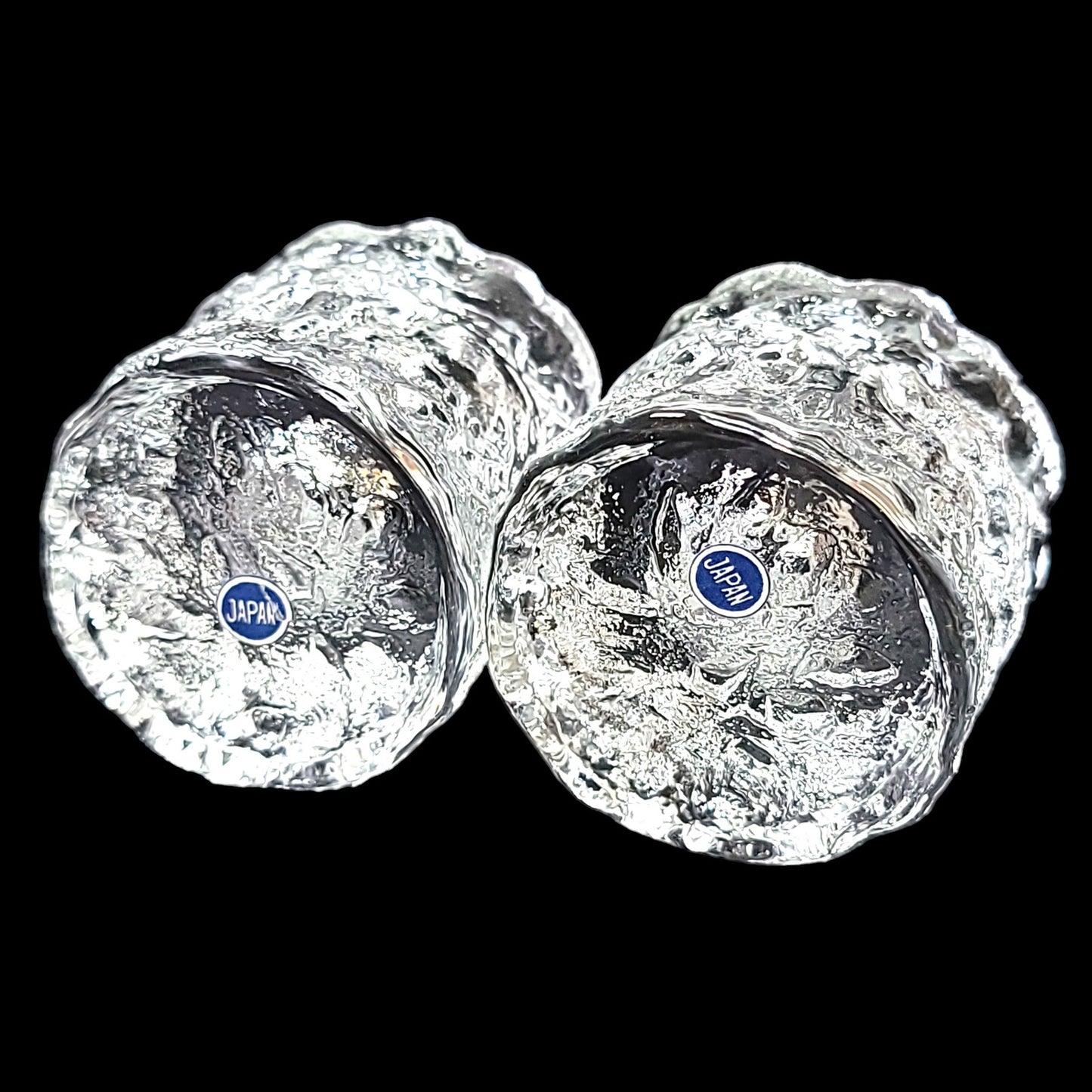 Textured Ice Glass Candle Holders, Ice Block Round Candlesticks, Set of Two 2" Japan