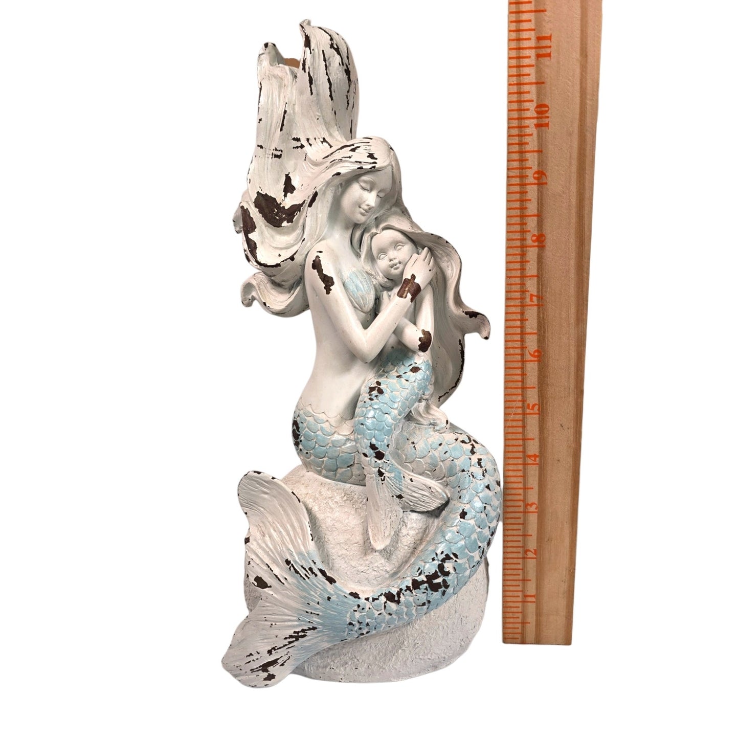 Mermaid Mother Child Figurine Undersea Fantasy Resin Statue Coastal Rustic Beach
