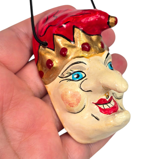 Vintage 1987 Arbaiza Signed Ceramic Jester Mask Ornament Hand Painted Harlequin