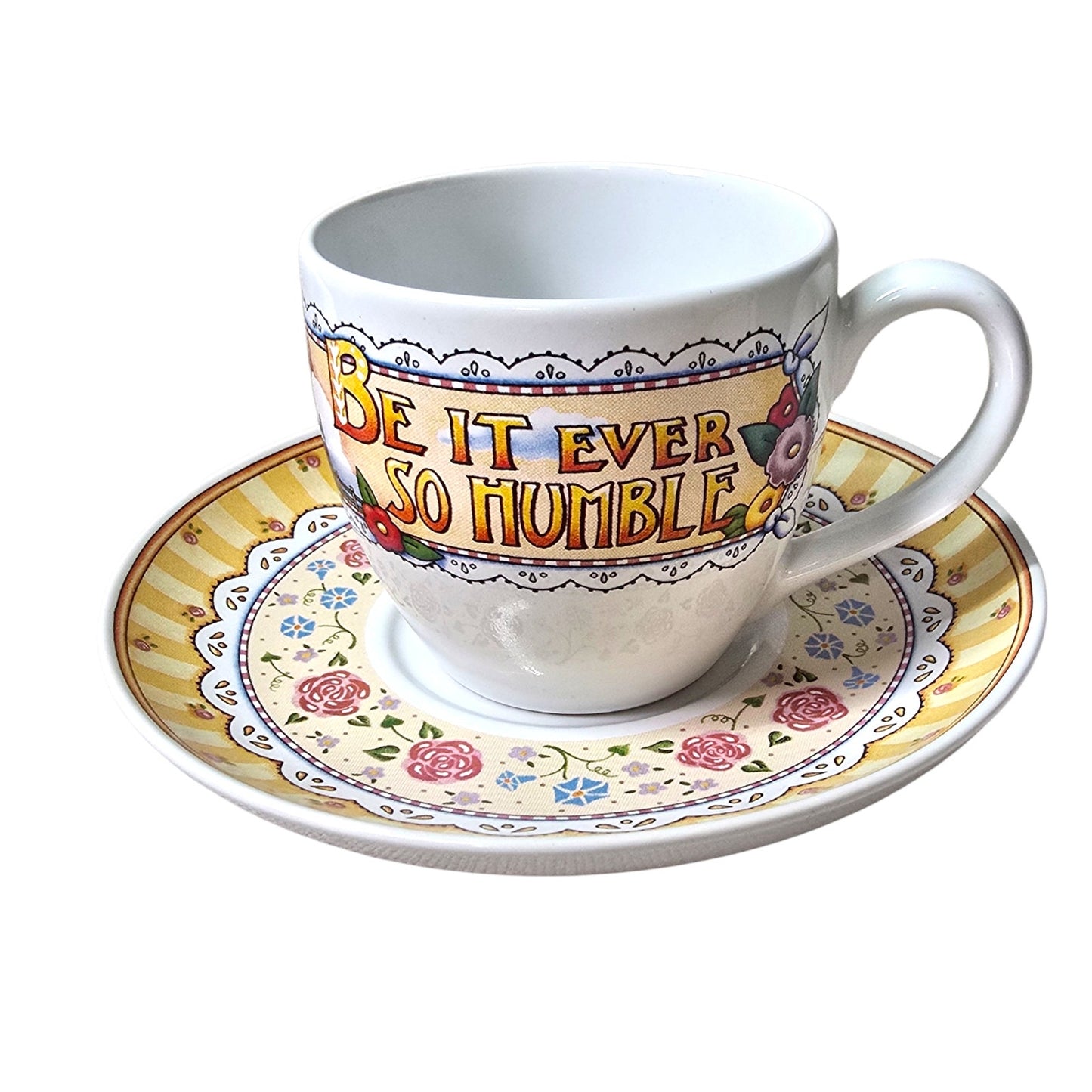 Mary Engelbreit “Be It Ever So Humble” Cup & Saucer and Wall Art
