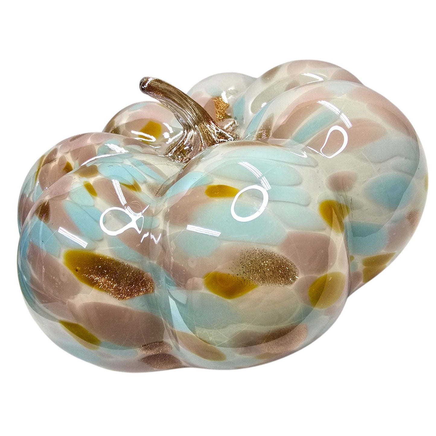 Hand Blown Art Glass Pumpkin Copper Aventurine, Lavender, Blue, Gold Speckled