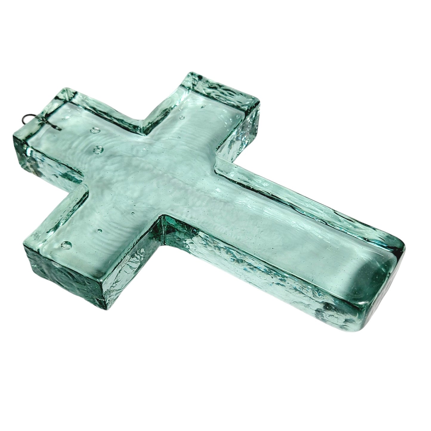 Recycled Glass Hanging Cross 5"