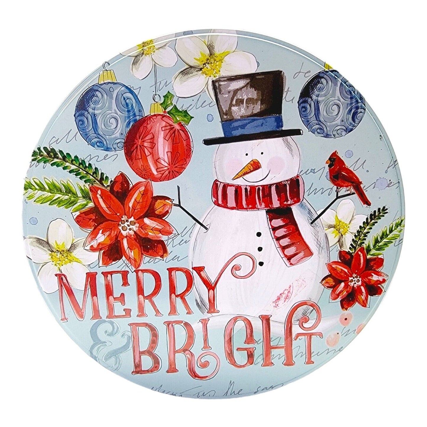 Merry Bright Round Snowman Tin - 6 1/2 " Diameter 2 3/4" High