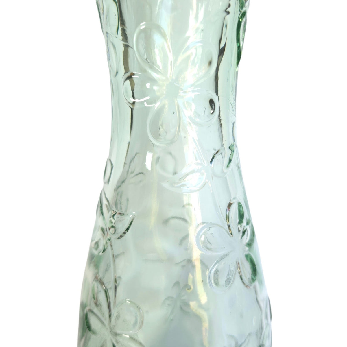 Vintage 1990s Green Recycled Glass Vase Embossed Floral Daisy 15.75" Tall