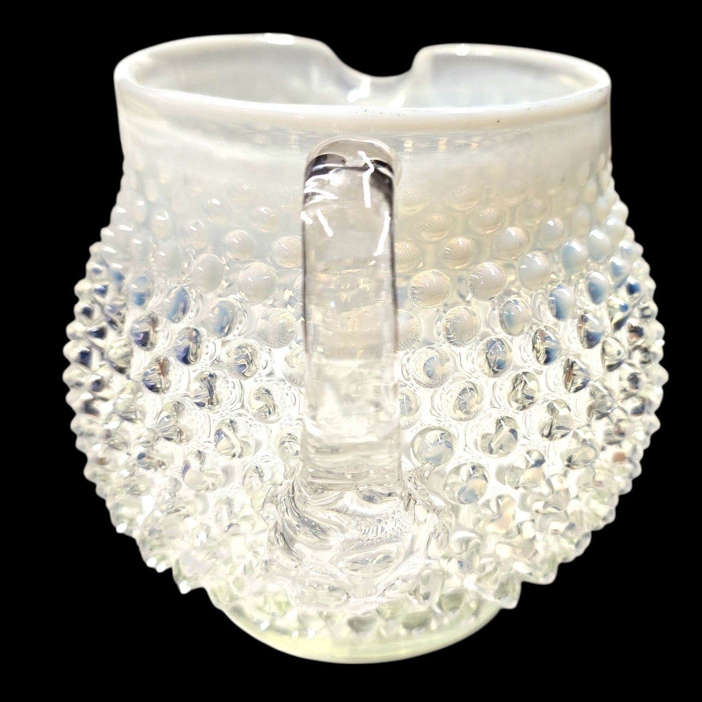 Vtg Fenton Hobnail Opalescent Glass Creamer Pitcher Jug Glowy Handle 5.25" H