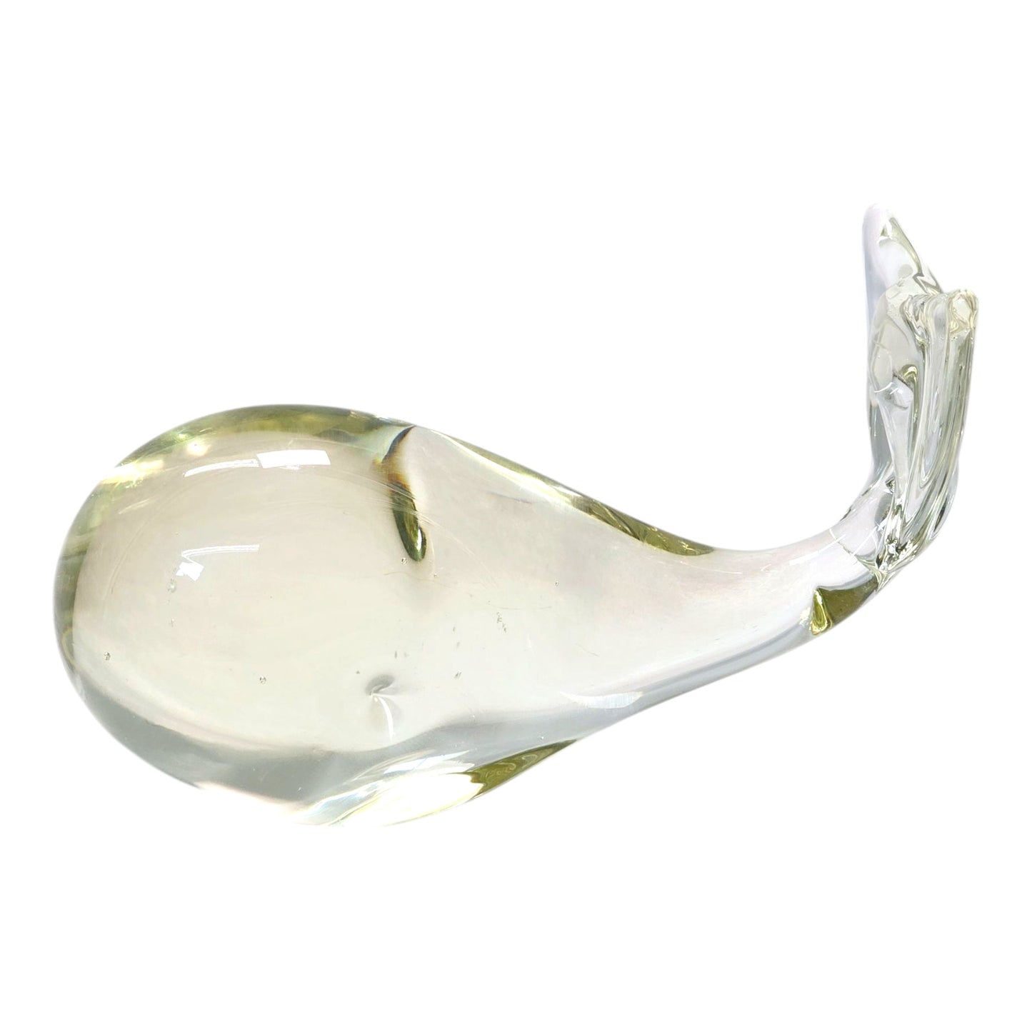 Vtg Marcel Schurman Art Glass Whale Paperweight Clear Hand Blown Whale Figurine