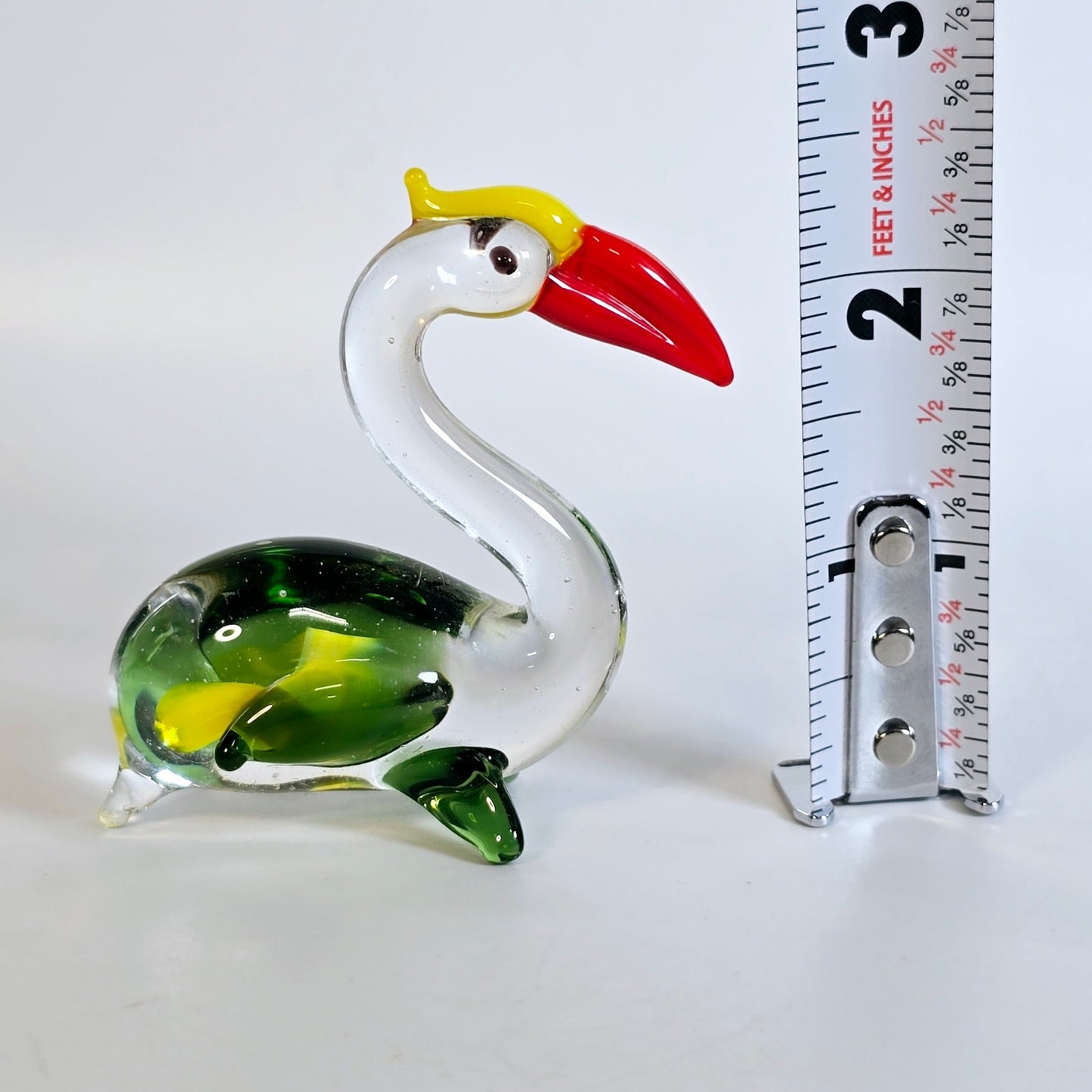 Handblown Blue Art Glass Pelican, Yellow, Orange and Green Stretch Glass Pelican Bird