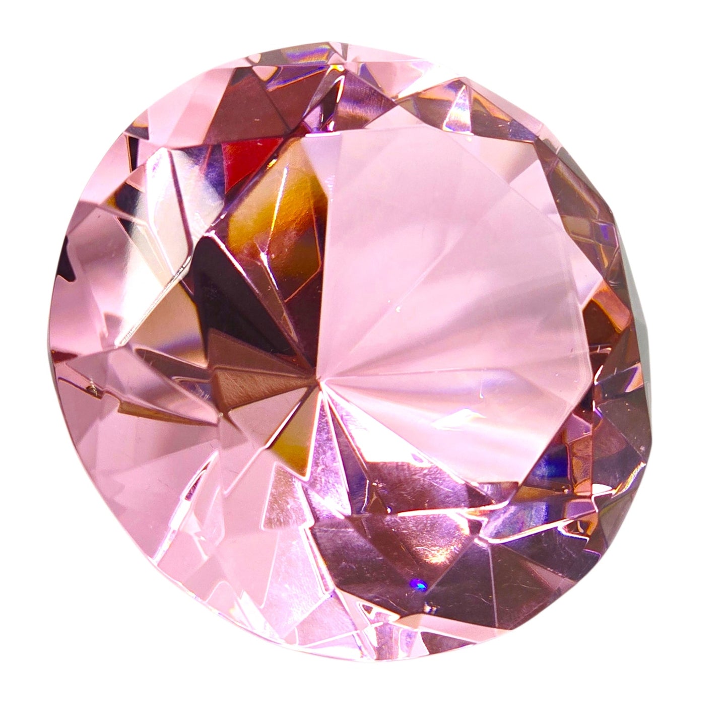 Pink Glass Diamond Paperweight Giant Jewel Faceted Crystal Cut Decorative 3"