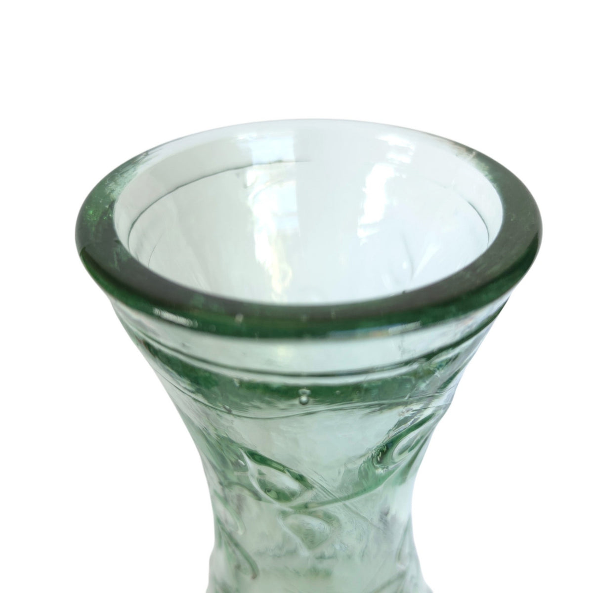 Vintage 1990s Green Recycled Glass Vase Embossed Floral Daisy 15.75" Tall