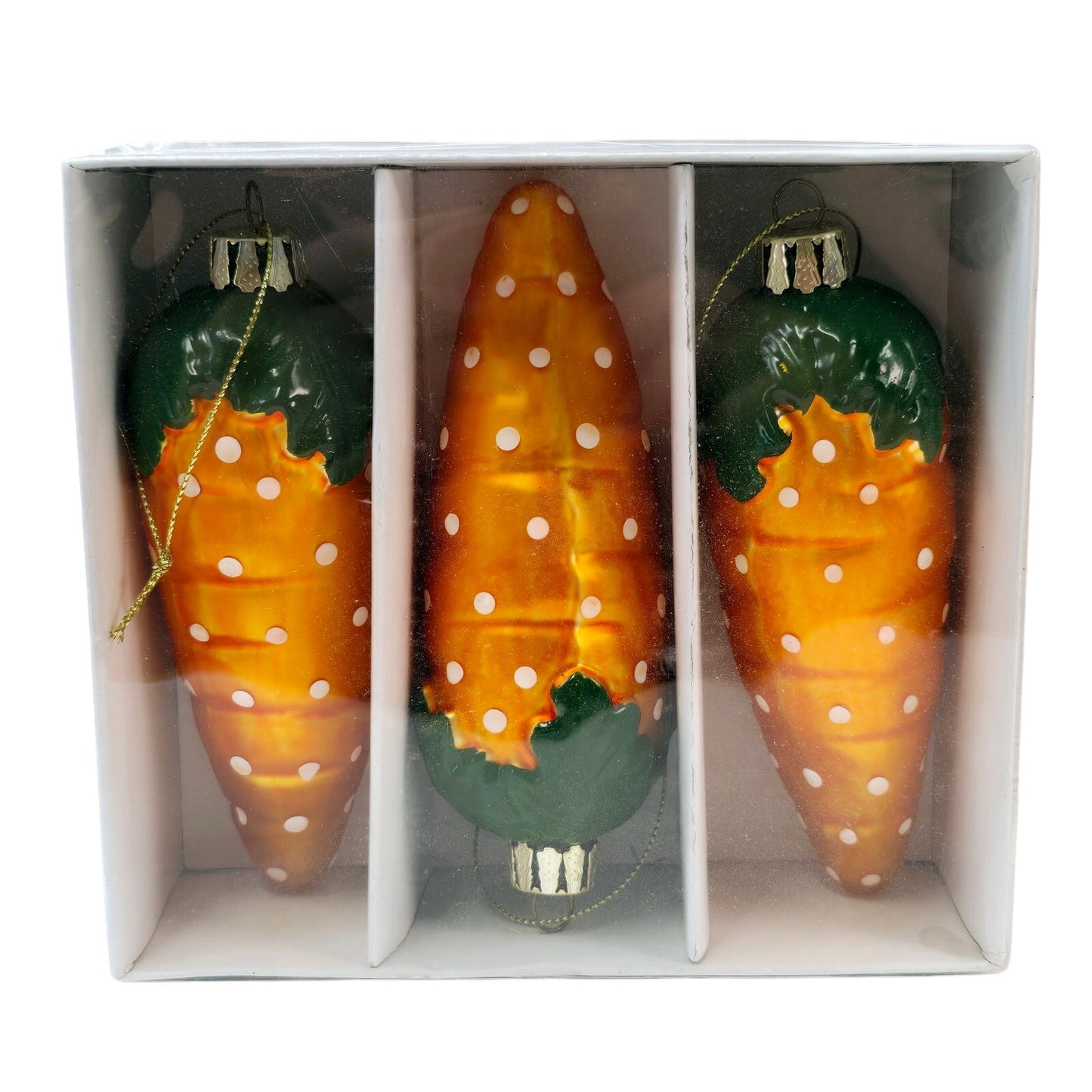 Set of 3 Blown Glass Carrot Ornaments, New in Box