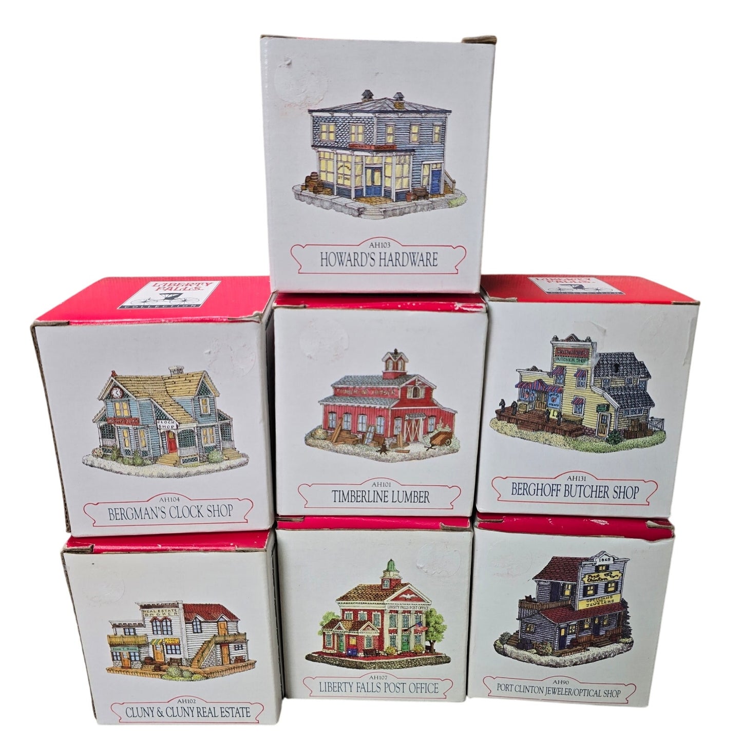 Liberty Falls Village Lot of 7 Americana Miniature Buildings Christmas Decor