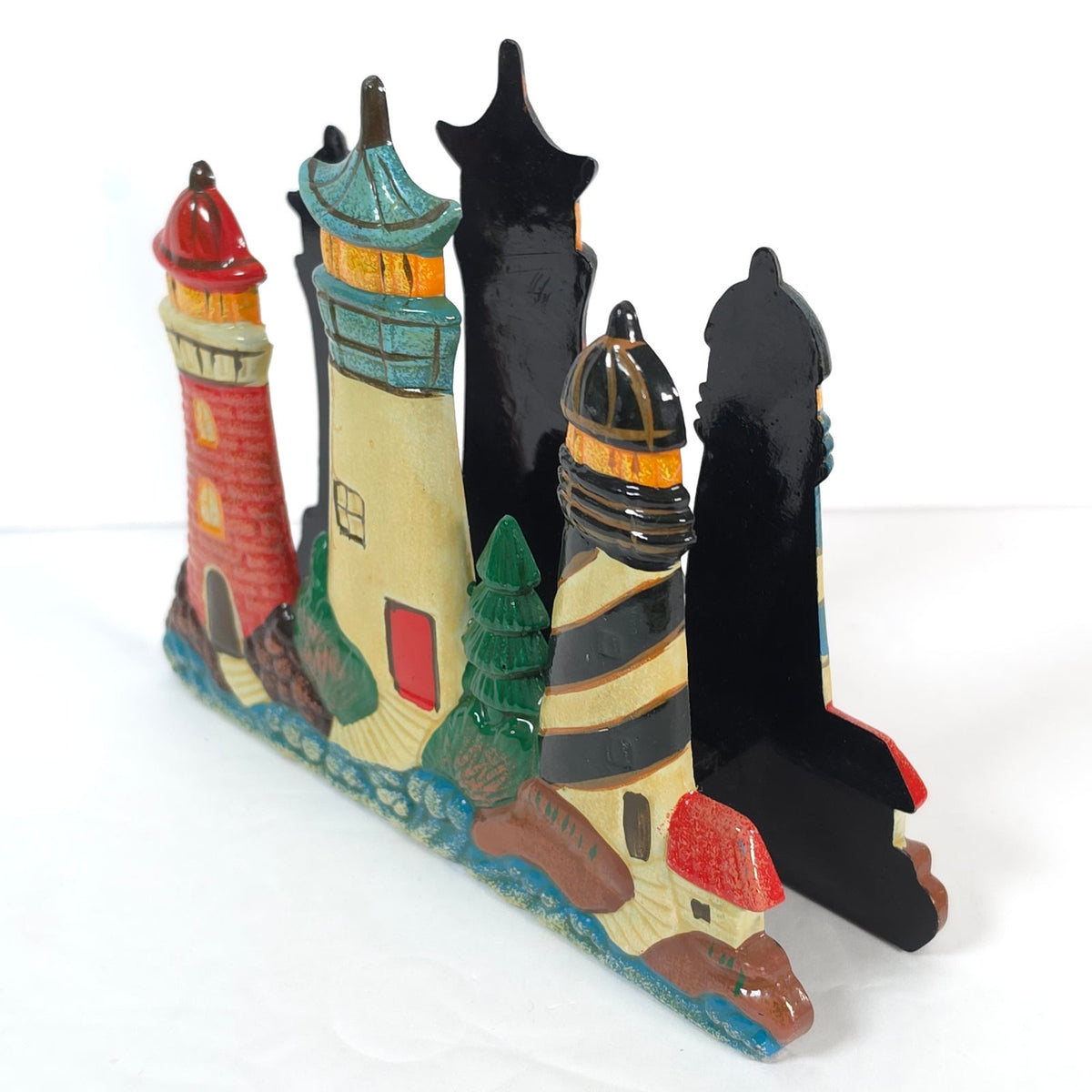 Hand Painted Lighthouse Letter Napkin Holder Coastal Nautical Desk Decor