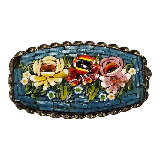 * Italian Micro Mosiac Flower Pin / Brooch Marked Made in Italy Rope Edge AS IS