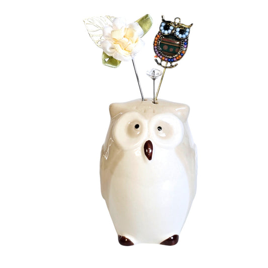 Ceramic Owl Salt Shaker Display with 3 Hat Pins