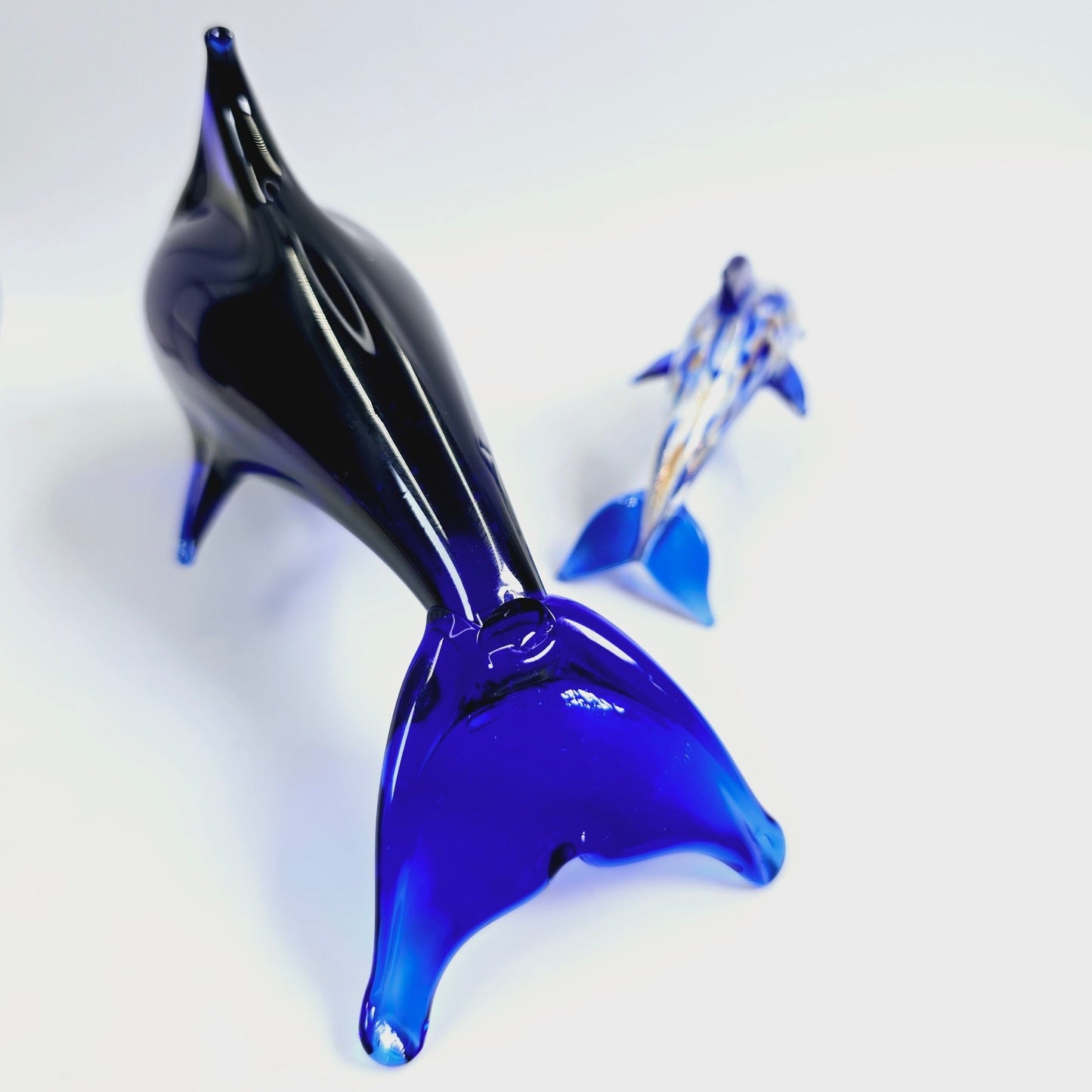 Set of 2 Hand-Blown Glass Dolphins