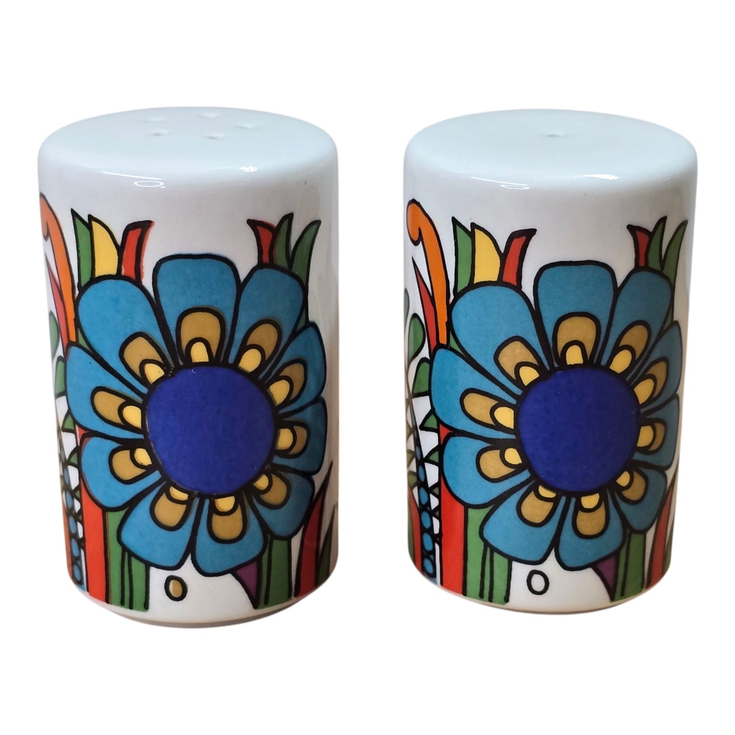 Vtg Villeroy Boch Acapulco Salt Pepper Shakers Retro Bird Flower Set Pop Art