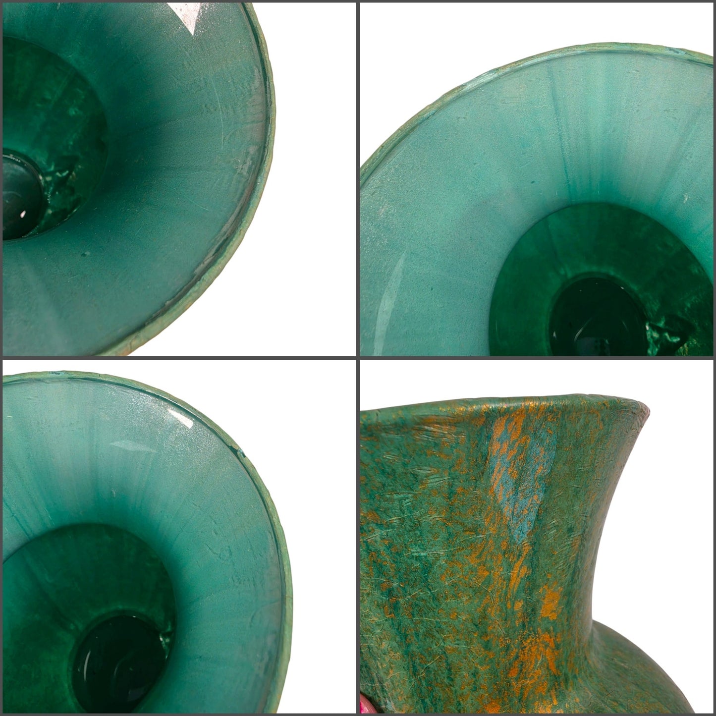 Fluid Art Glass Vase Green Gold Metallic Hand Painted Decorative Statement Piece