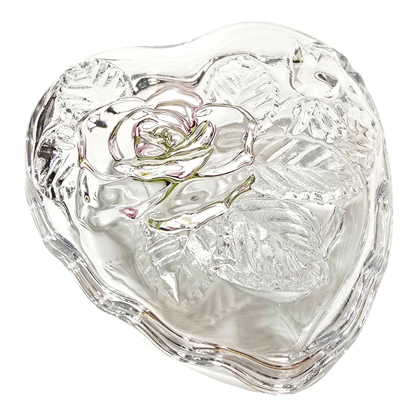Hand-Painted Vintage Glass Heart Trinket Box | Frosted Embossed Rose Valentine's