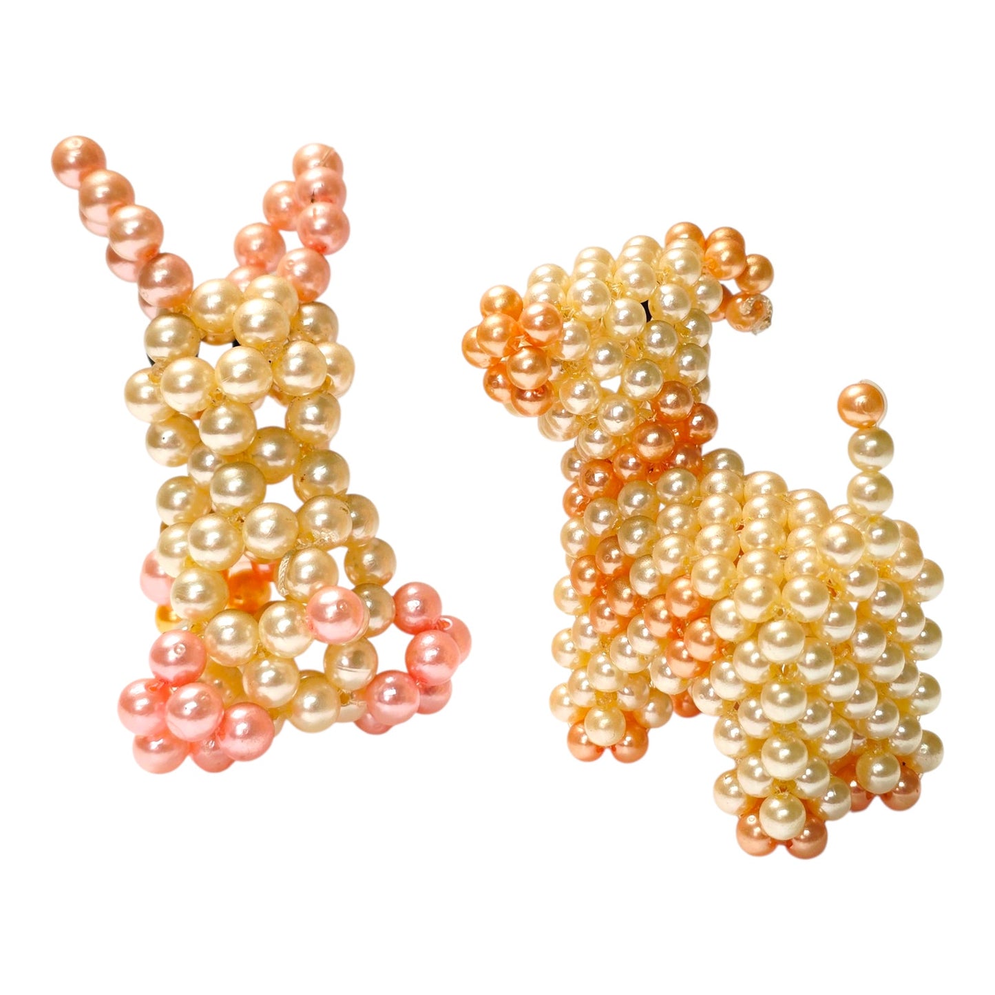 Set of 2 Vintage Faux Pearl Beaded Dog and Bunny Pink & Cream Pearl Figurines
