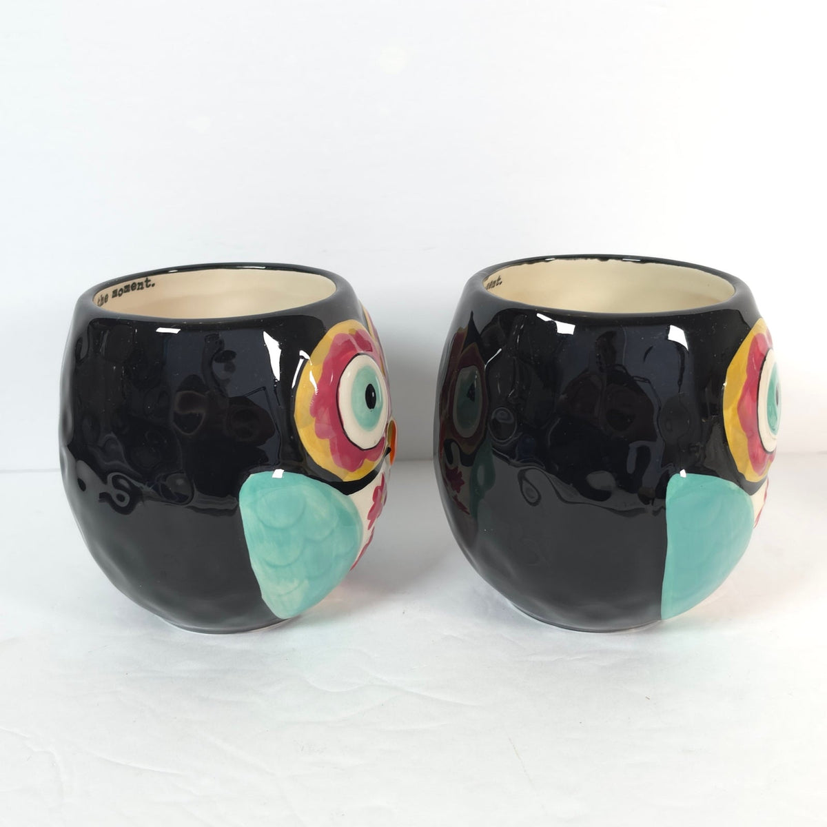 Natural Life Owl Coffee Mugs Set of 2 Love the Moment Black Turquoise