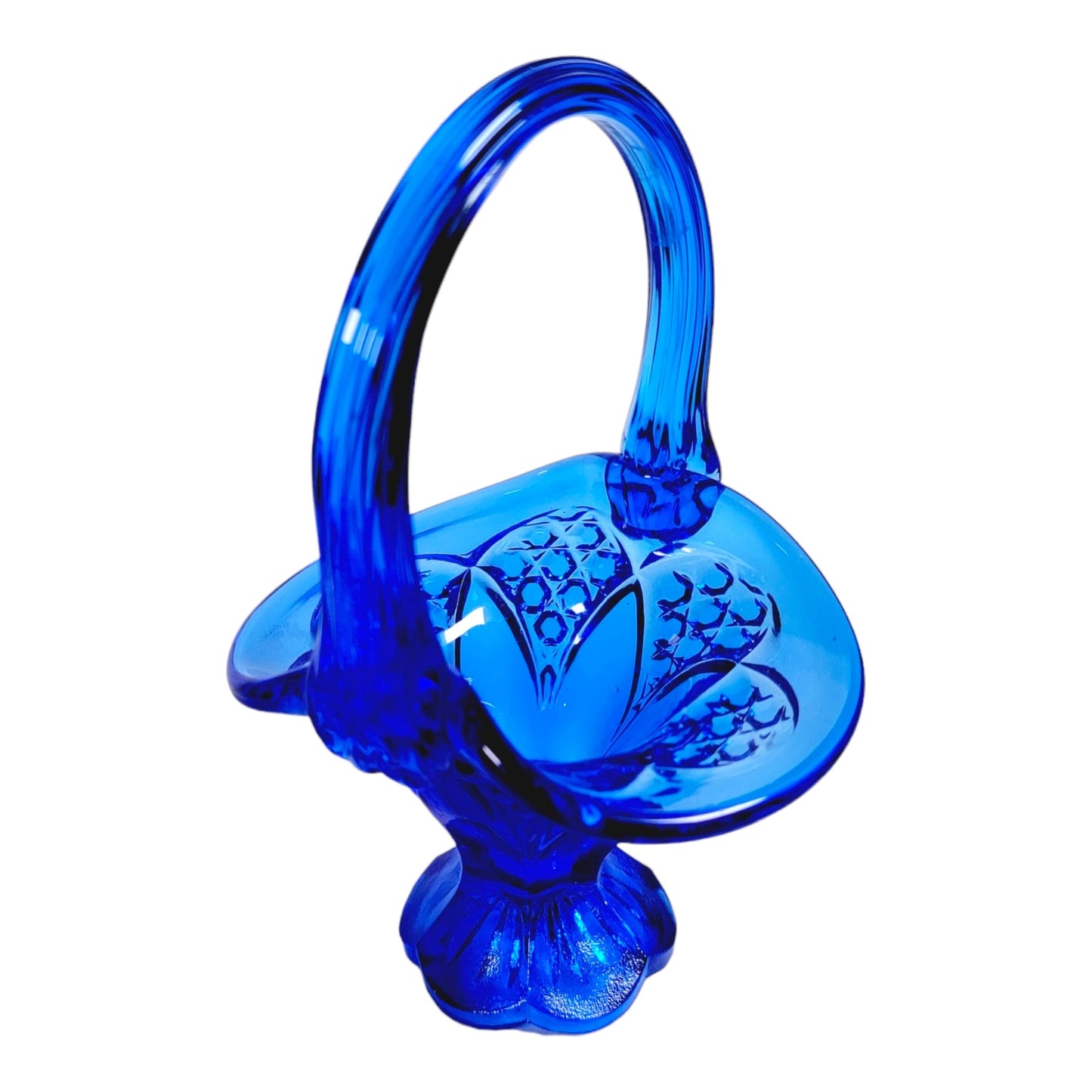 Fenton Cobalt Blue Art Glass Miniature Basket 5" H