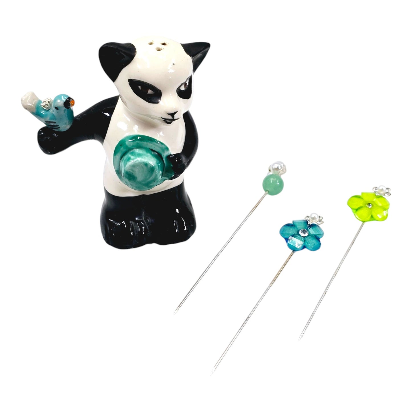 Vintage Panda Salt Shaker Hat Pin Display