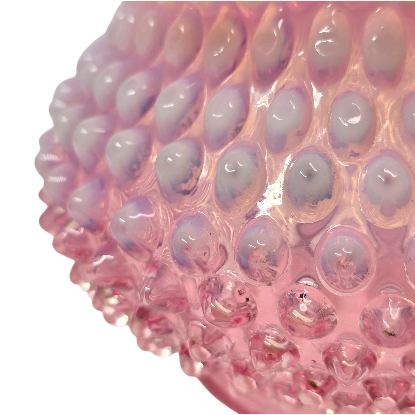 AS IS Fenton Cranberry Rose Opalescent Hobnail Ruffled Vase Uranium Reactive