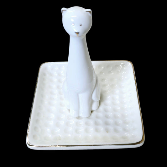 Sagebrook Home Porcelain White Gold Cat Square Ring Holder