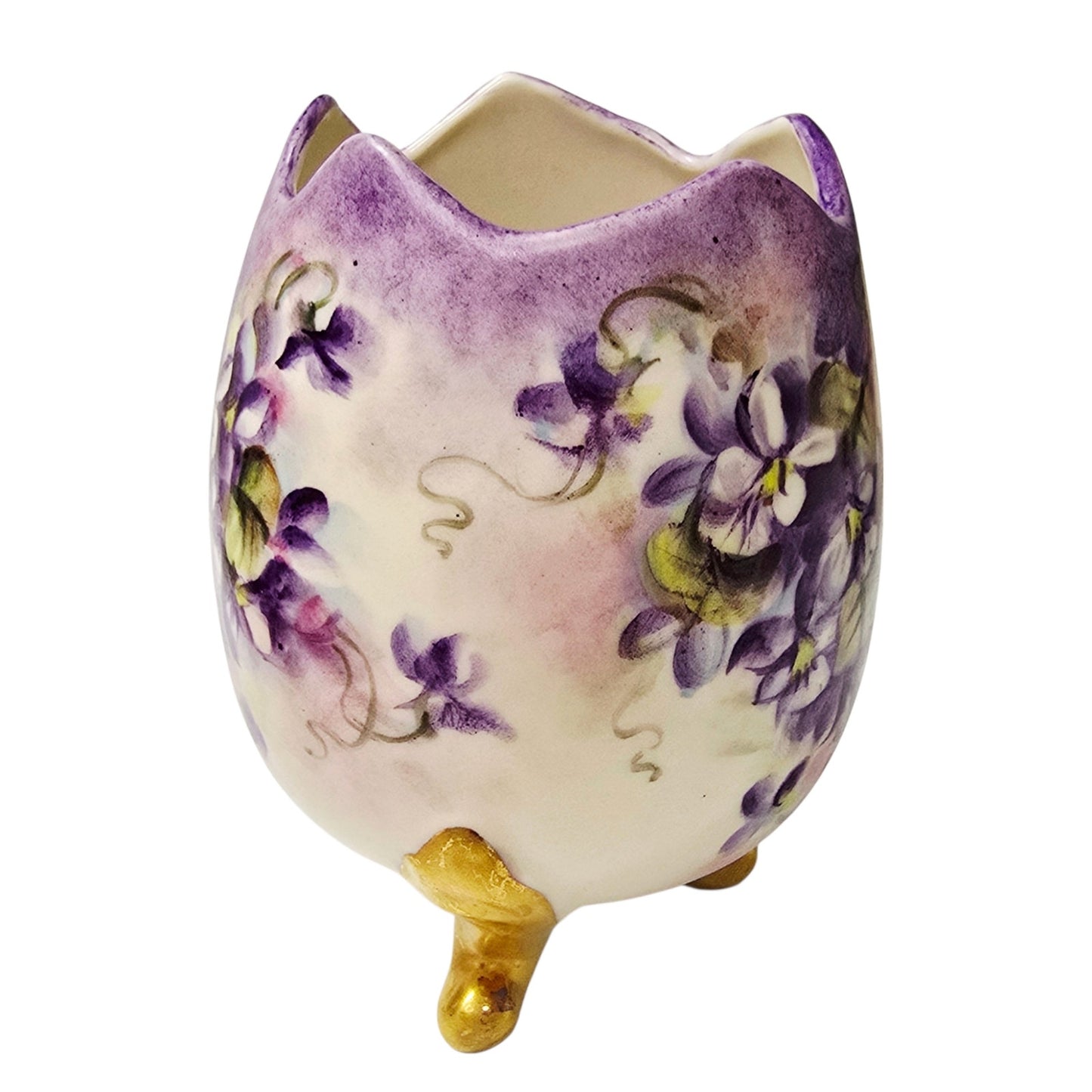 PH Leonard Austria Porcelain Cracked Egg Figurine Purple Violet Gilded Frog Feet