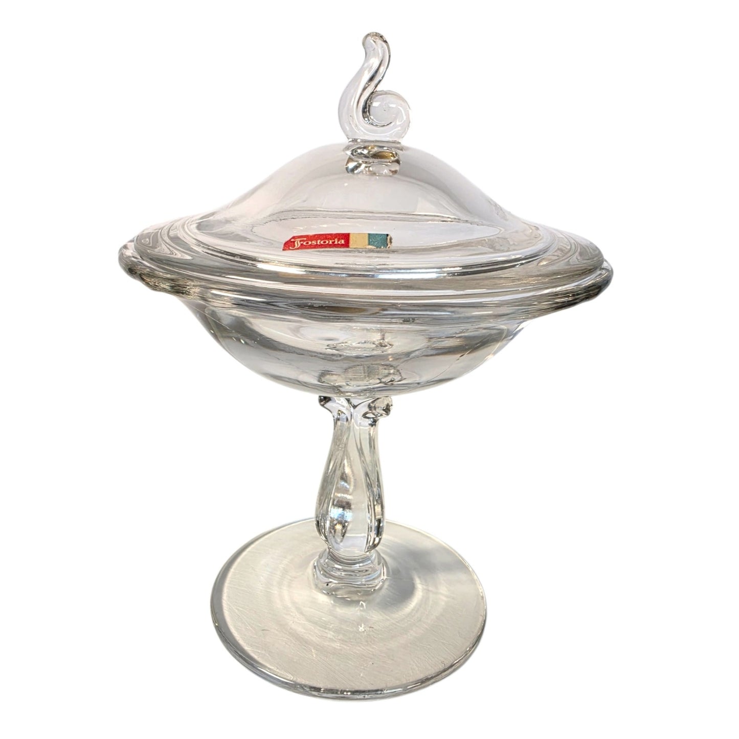 Vintage Fostoria Clear Glass Lidded Pedestal Jar UV Reactive MCM Elegant Glass