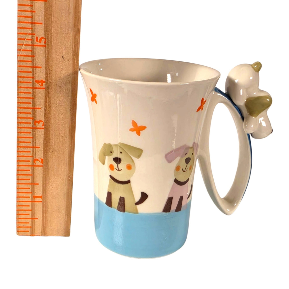 Indra Stoneware 3D Dog Mug Hand Painted Thailand Vintage Applied Ceramic Cup