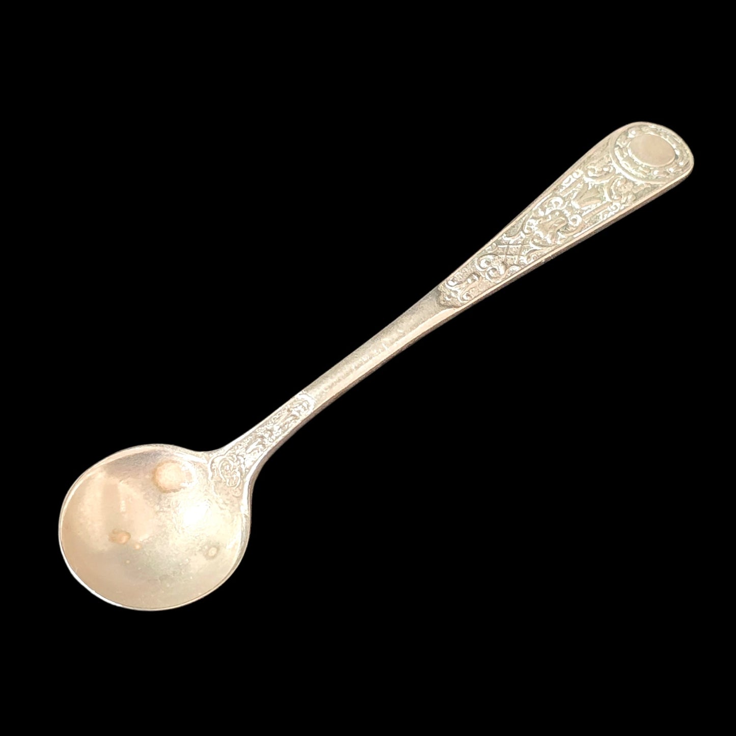 Vintage Heisey Crystolite Mustard Pot Glass Open Salt Sugar Ornate Floral Spoon