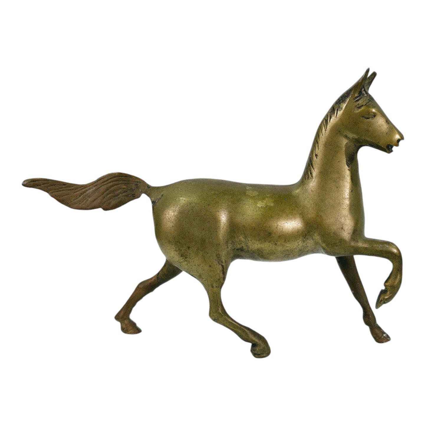 Vintage Brass Horse, Prancing Brass Horse Figurine, Patina, Anatomical, 5.25" H