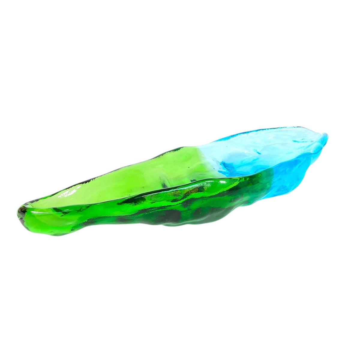 Recycled Sea Glass Console Dish Two-Toned Aqua and Green Long Trinket Tray