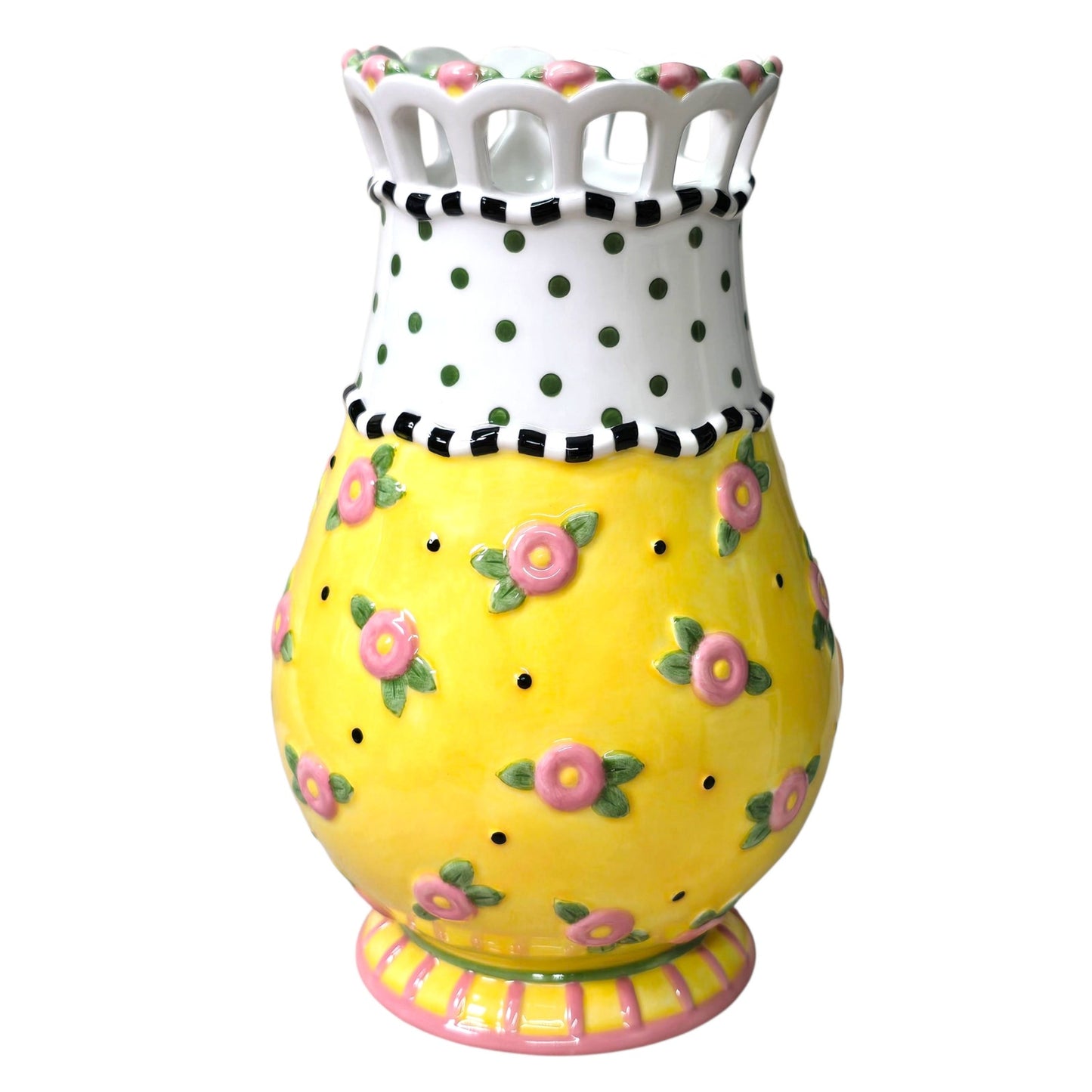 2000 Mary Engelbreit Rhapsody Vase Yellow Pink Flowers