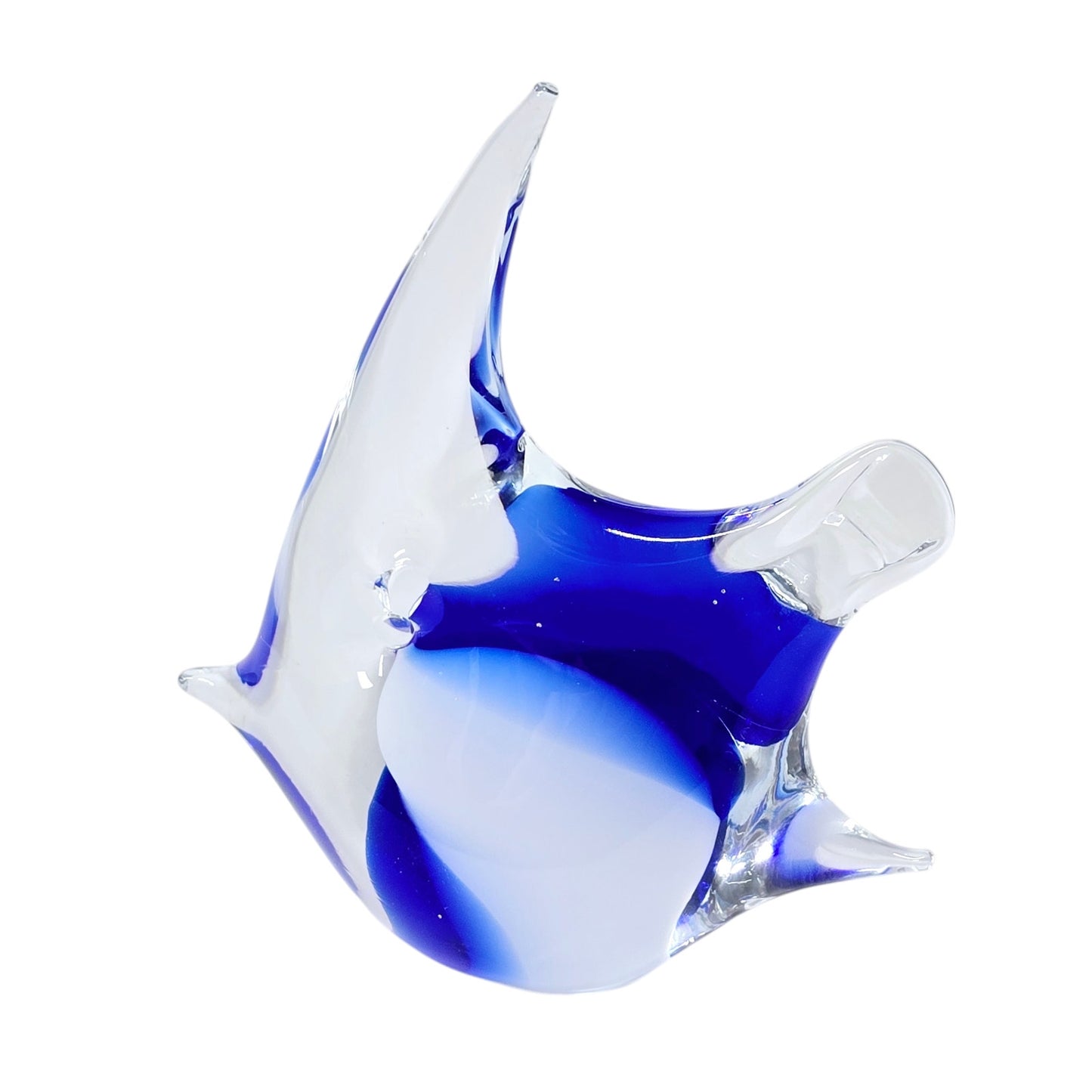 Angelfish Art Glass Fish Paperweight Blue White Fish