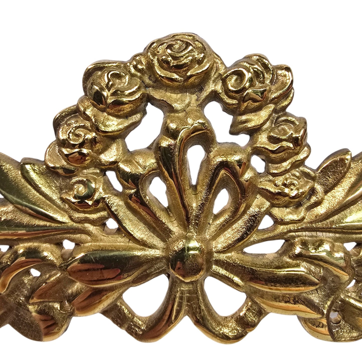 Vtg Brass Furniture Embellishment Applique Wall Plaque Floral Swag Pediment 15"