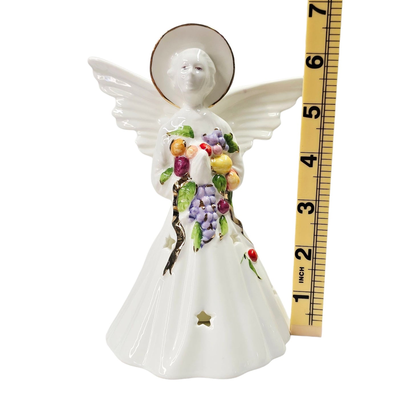Vtg Harrods London 1990 Porcelain Angel Figurine Fruit Garland Candle Holder