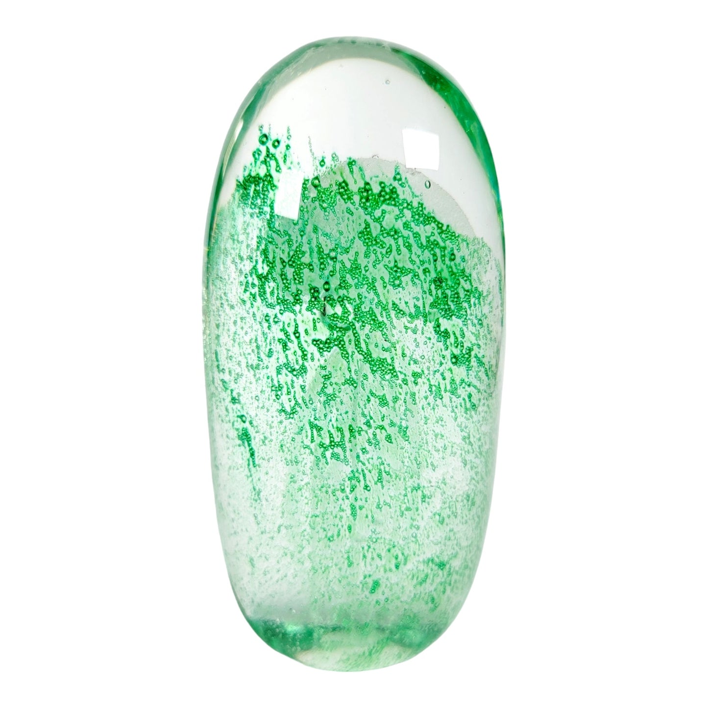 Green Art Glass Jellyfish Paperweight, Glows, Hand-Blown Art Glass Jellyfish