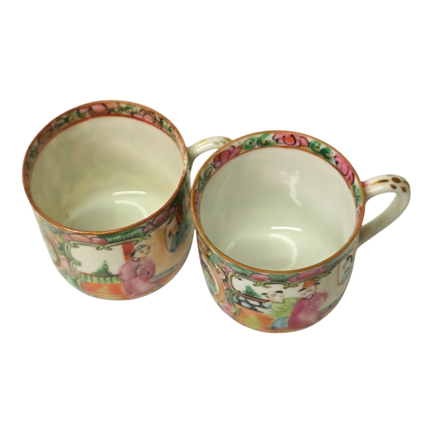 Chinese Famille Rose Medallion Tea Cups Set of 2 Made In China Stamp 2” H