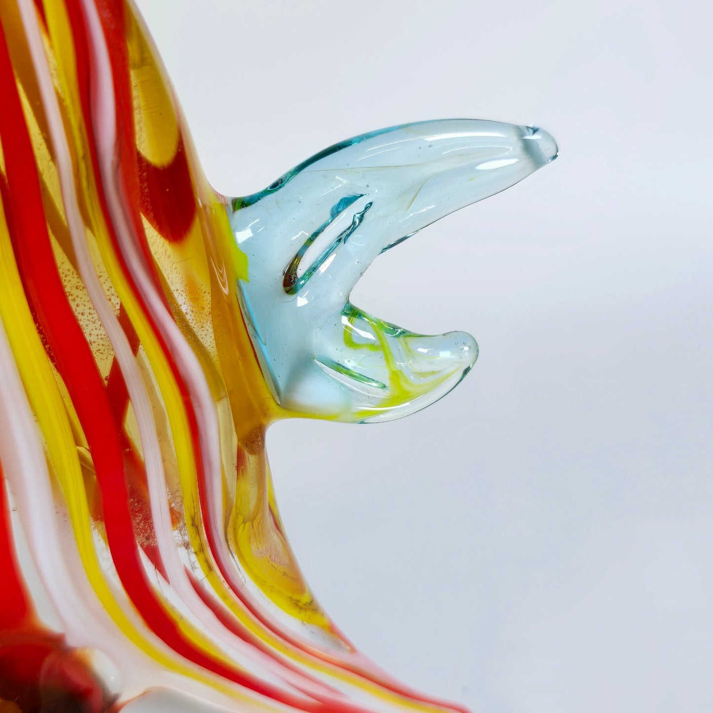 Handblown Red and Yellow Striped Art Glass Angel Fish, Stretch Glass Fish